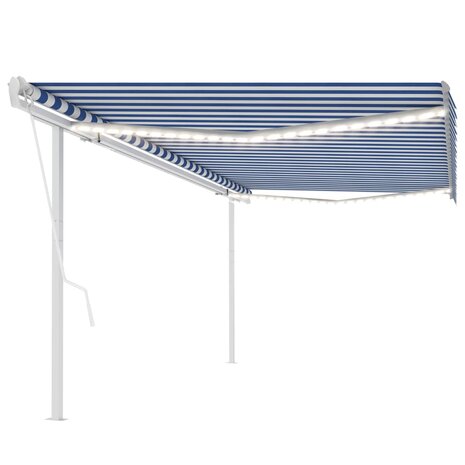 Luifel automatisch met LED en windsensor 5x3,5 m blauw en wit 1