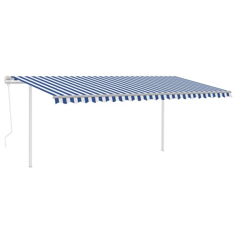 Luifel automatisch met LED en windsensor 5x3,5 m blauw en wit 2