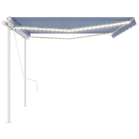 Luifel automatisch met LED en windsensor 5x3,5 m blauw en wit 4