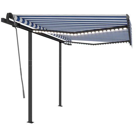 Luifel automatisch met LED en windsensor 3,5x2,5 m blauw en wit 2