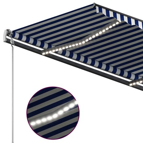 Luifel automatisch met LED en windsensor 3,5x2,5 m blauw en wit 7