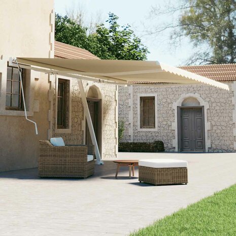 Luifel vrijstaand handmatig uittrekbaar 600x300 cm crèmekleurig 1