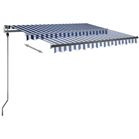 Luifel vrijstaand handmatig uittrekbaar 350x250 cm blauw en wit 4