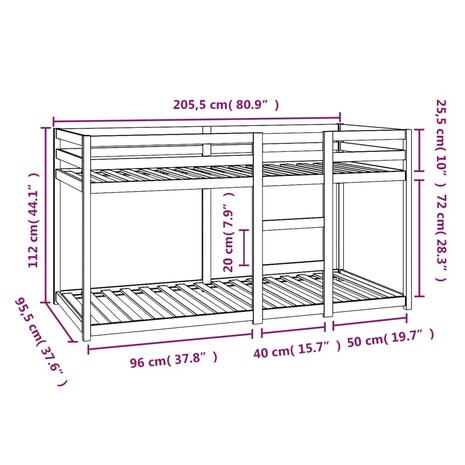Stapelbedframe zonder matras massief grenenhout 90x200 cm 8