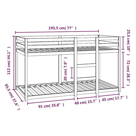 Stapelbedframe zonder matras massief grenenhout 90x190 cm 8