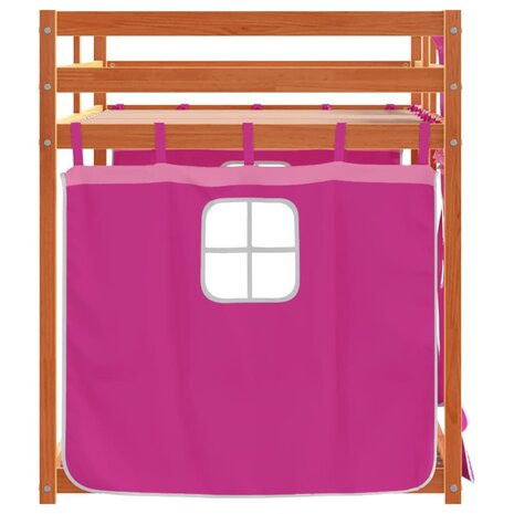 Stapelbed met gordijnen 90x200 cm grenenhout roze 6