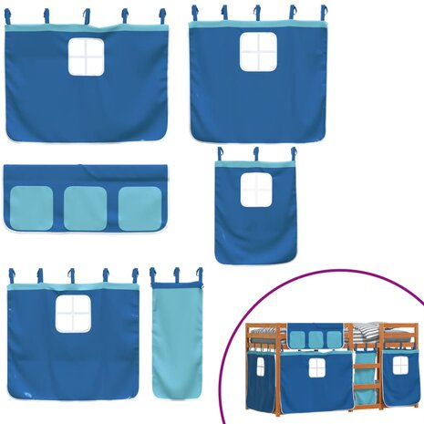 Stapelbed met gordijnen 90x190 cm massief grenenhout blauw 9