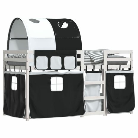 Stapelbed met gordijnen 90x190 cm grenenhout wit en zwart 4
