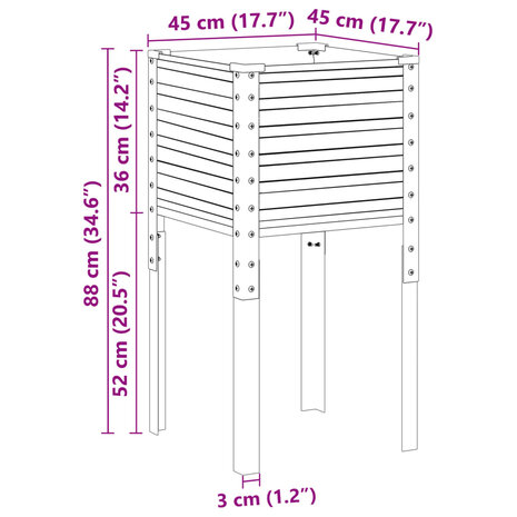 Plantenbak 45x45x88 cm staal grijs 8