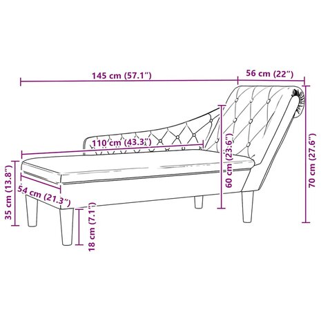 Chaise longue met kussen en rechterarmleuning stof donkergrijs 9