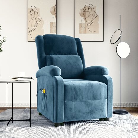 Sta-op-massagestoel fluweel blauw 1