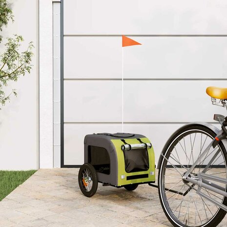 Hondenfietstrailer oxford stof en ijzer groen en grijs 1