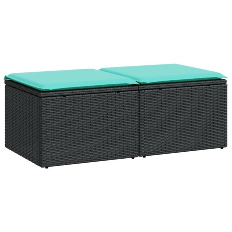 2-delige Loungeset met kussens poly rattan acacia zwart 2