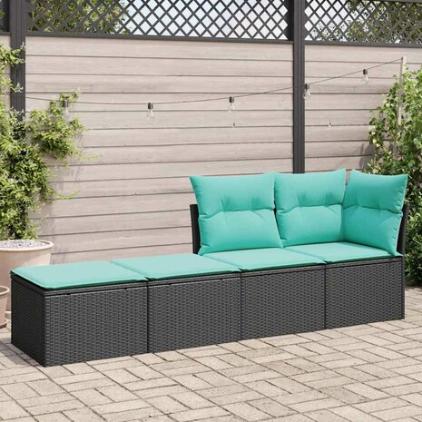 2-delige Loungeset met kussens poly rattan acacia zwart 3