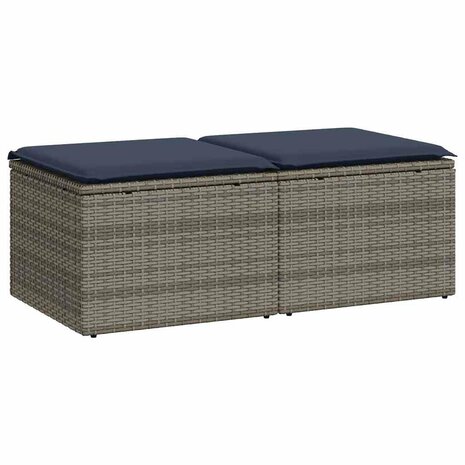 2-delige Loungeset met kussens poly rattan acacia grijs 2