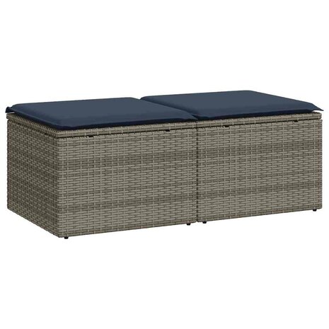 2-delige Loungeset met kussens poly rattan acacia grijs 2