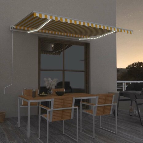 Luifel automatisch met LED en windsensor 400x300 cm geel en wit 1