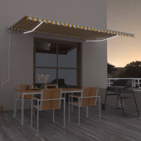 Luifel automatisch met LED en windsensor 500x300 cm geel en wit 1