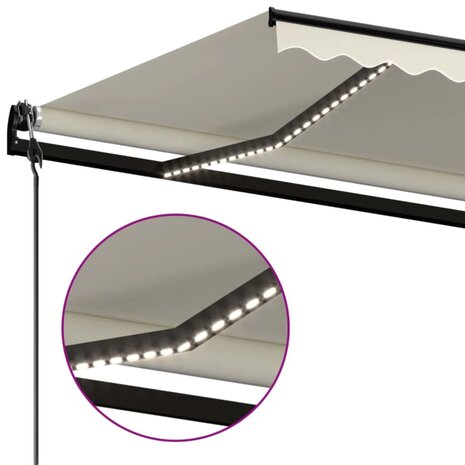 Luifel automatisch met LED en windsensor 500x300 cm crèmekleur 5