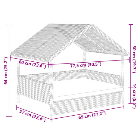 Hondenhok met kussen poly rattan 8