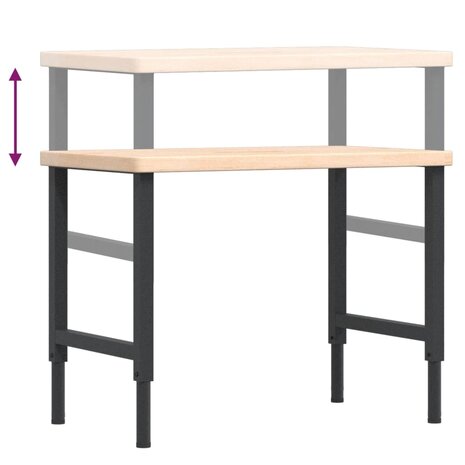 Werkbank rechthoekig 100x60x(73-99,5) cm massief eikenhout 9
