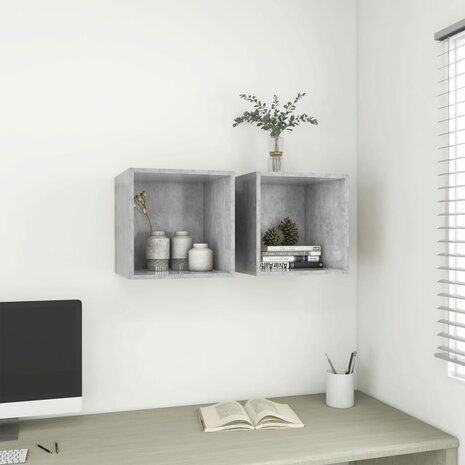 Wandkast 37x37x37 cm bewerkt hout betongrijs 6