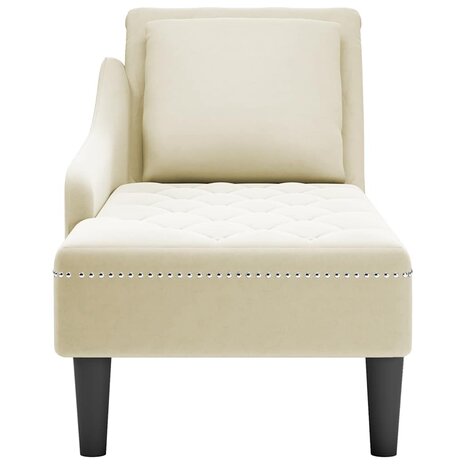 Chaise longue met kussen&rechterarmleuning fluweel crèmekleurig 4