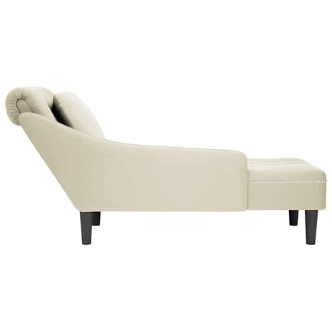 Chaise longue met kussen&rechterarmleuning fluweel crèmekleurig 5