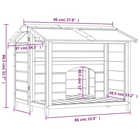 Hondenhok 96x87x80,5 cm massief grenenhout bruin 7