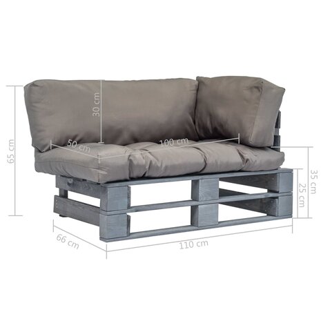 Tuinbank pallet met grijze kussens grenenhout 7