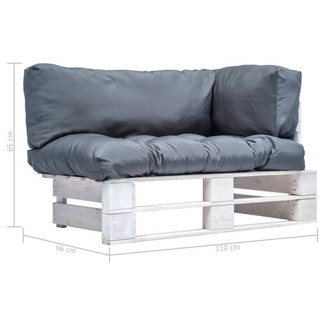 Tuinbank met grijze kussens pallet grenenhout 3
