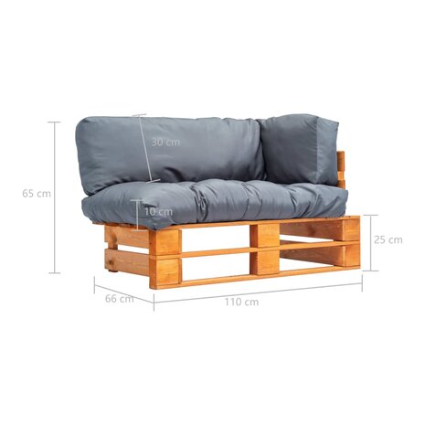 Tuinbank met grijze kussens pallet grenenhout 5
