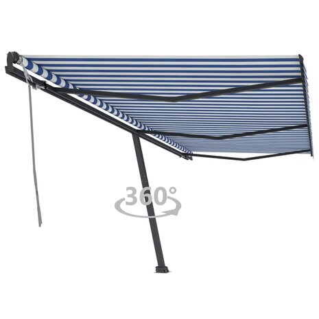 Luifel vrijstaand handmatig uittrekbaar 600x300 cm blauw en wit 1