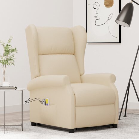 Sta-op-massagestoel stof crèmekleurig 1