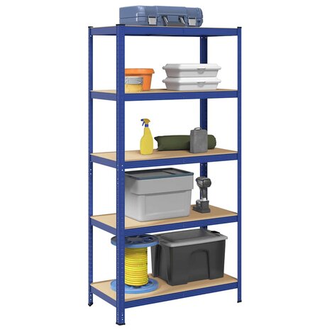 Opbergrek 5-laags staal & bewerkt hout blauw 1