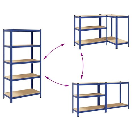 Opbergrek 5-laags staal & bewerkt hout blauw 7