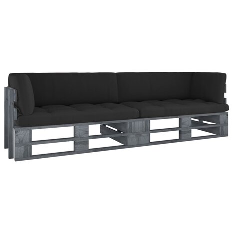 Tweezitsbank pallet met kussens grijs geïmpregneerd grenenhout 1