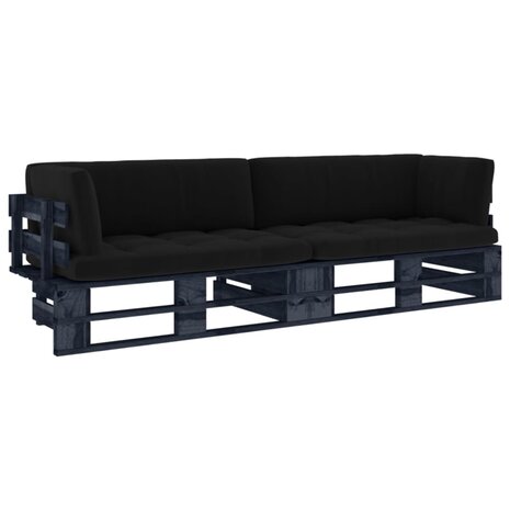 Tweezitsbank pallet met kussens zwart geïmpregneerd grenenhout 1