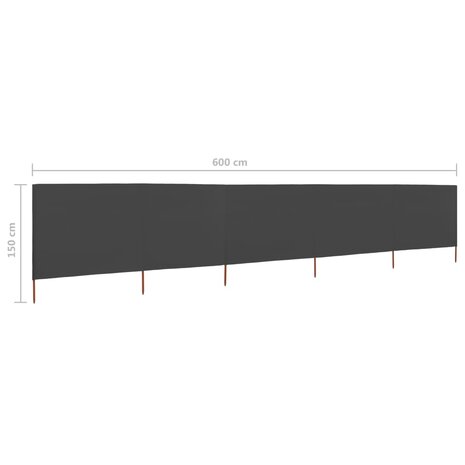Windscherm 5-panelen 600x120 cm stof antraciet 6