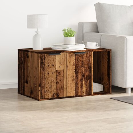 Kattenbakkast 80x50x45 cm bewerkt hout oud houtkleurig 3
