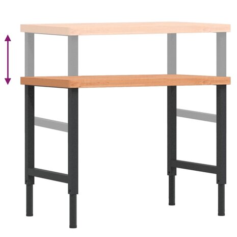 Werkbank rechthoekig 100x60x(73-99,5) cm massief beukenhout 9