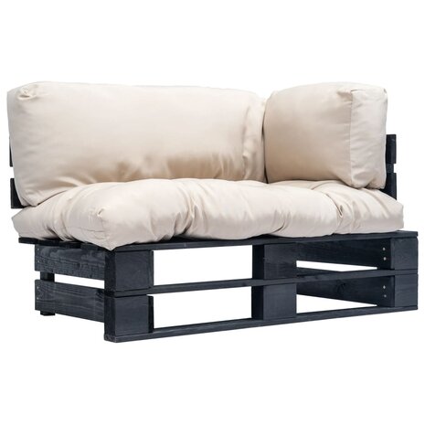 Tuinbank pallet met zandkleurige kussens grenenhout 1