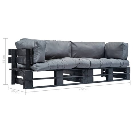 2-delige Tuinbankenset pallet met grijze kussens grenenhout 5