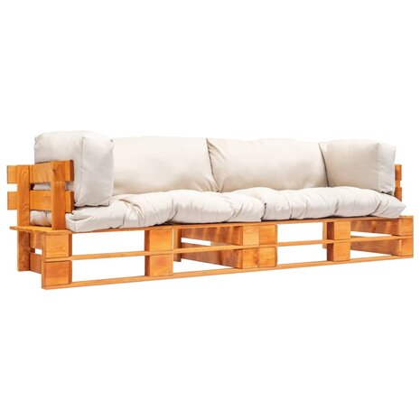 2-delige Bankenset pallet met zandkleurige kussens grenenhout 1
