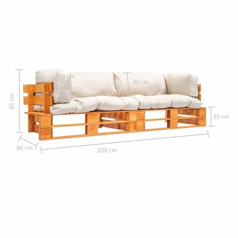2-delige Bankenset pallet met zandkleurige kussens grenenhout 5