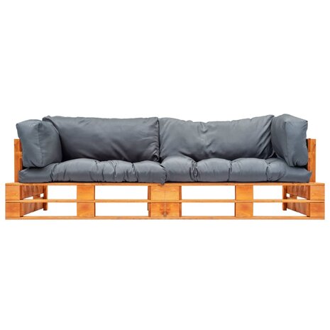 2-delige Bankenset pallet met grijze kussens grenenhout 2