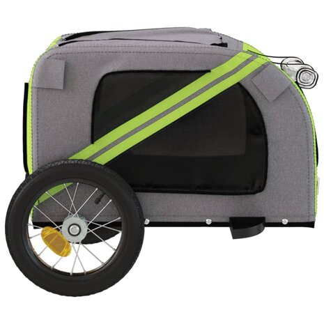 Hondenfietstrailer oxford stof en ijzer groen en grijs 7
