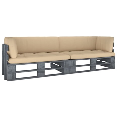 Tweezitsbank pallet met kussens grijs geïmpregneerd grenenhout 1