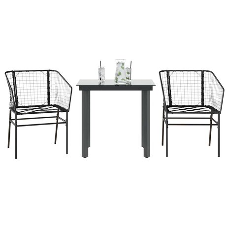 3-delige Tuinset poly rattan glas zwart 1