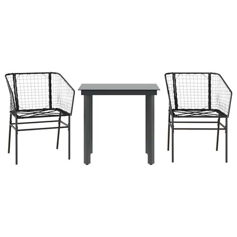 3-delige Tuinset poly rattan glas zwart 2